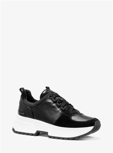 michael michael kors cosmo leather mixed-media trainer|MICHAEL Michael Kors Cosmo Trainer Sneakers .